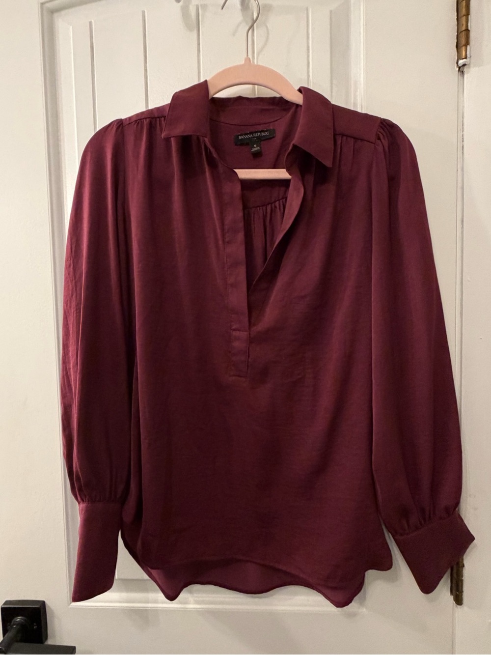 Banana Republic Wine Split-Neck Long-Sleeve Blouse